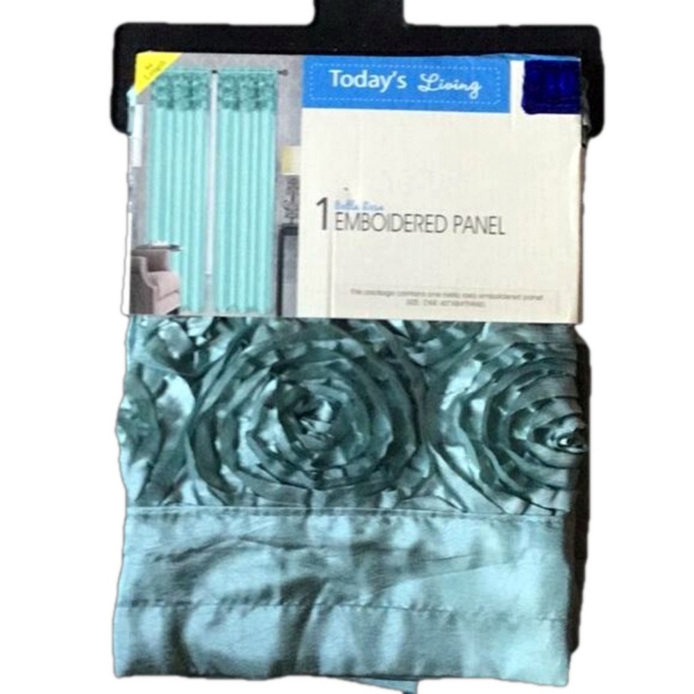 ‼️NWT Bella Rose Embroidered Blue Ruffle, flowers, Solid Long Curtain Panel - Picture 5 of 5
